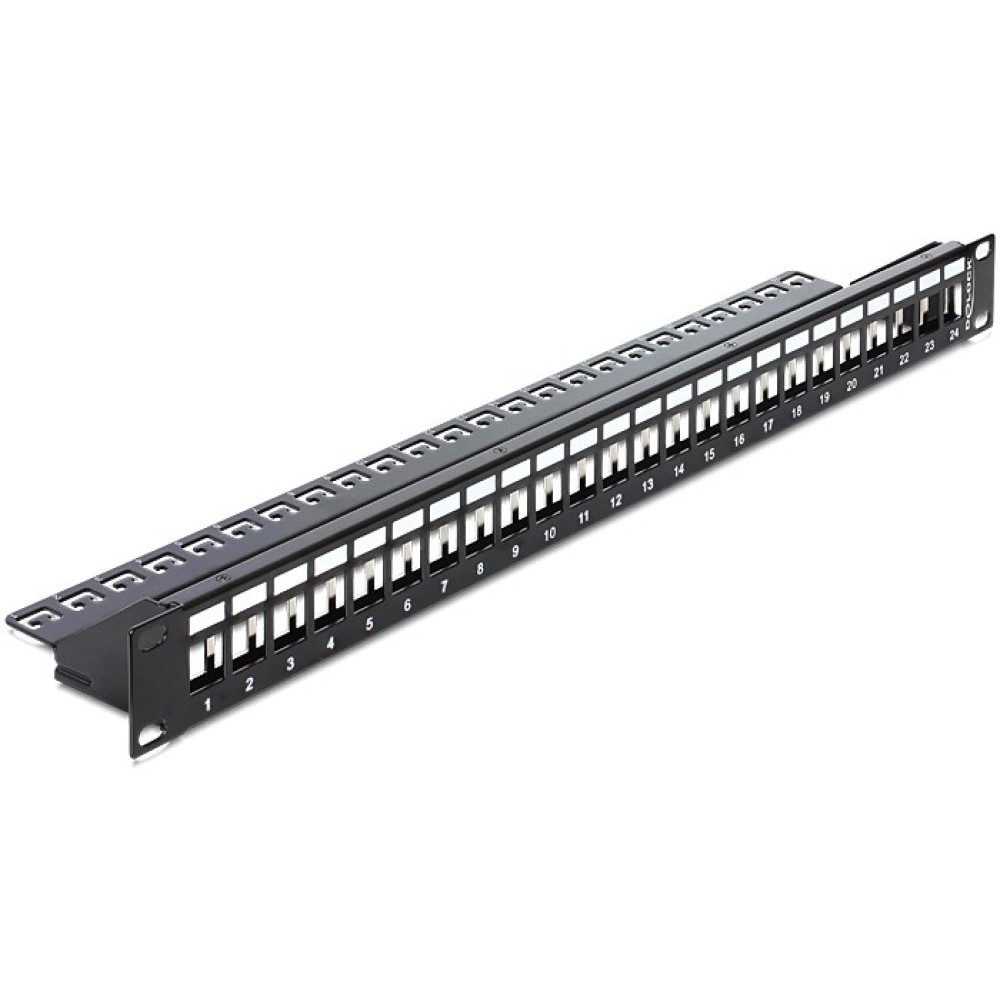 DELOCK keystone patch panel 43277, 19"/1U, 24 ports, μαύρο