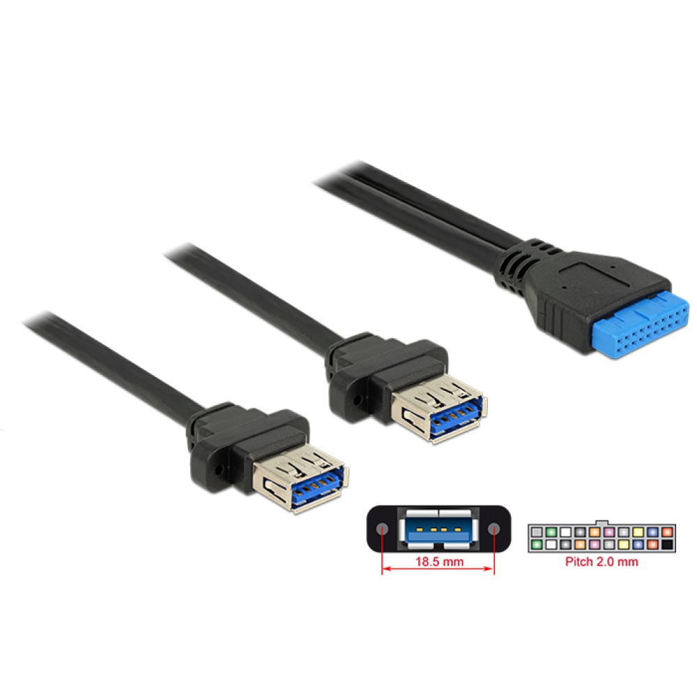 DELOCK καλώδιο USB 3.0 19 pin header (F) σε 2x USB 3.0 (F) 85244, 80cm