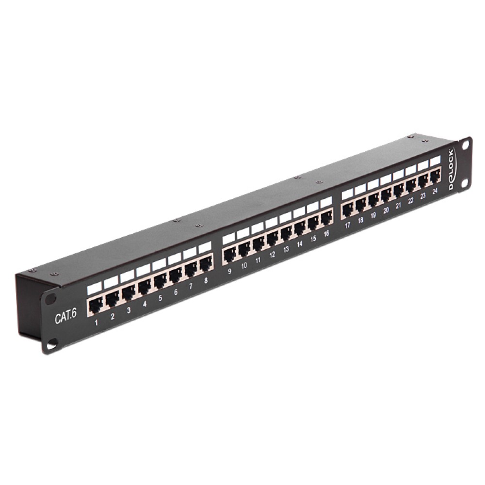 DELOCK patch panel 43295, 19"/1U, CAT 6, 24x coupler RJ45 ports, μαύρο