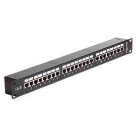 DELOCK patch panel 43295, 19"/1U, CAT 6, 24x coupler RJ45 ports, μαύρο