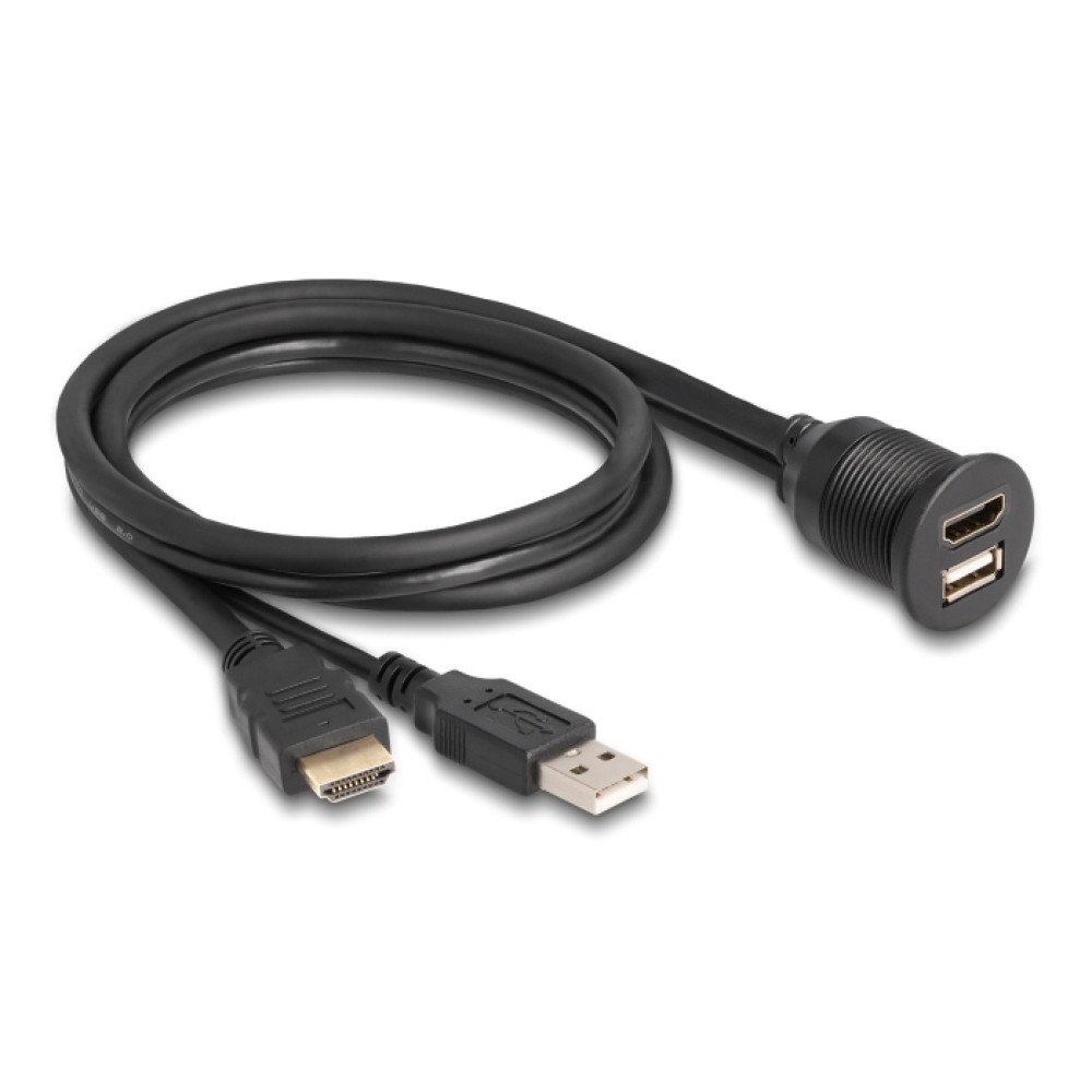 DELOCK καλώδιο HDMI & USB 87880, αρσενικό σε θηλυκό, IP67, 1m, μαύρο