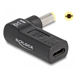 DELOCK αντάπτορας τροφοδοσίας 60011, USB-C σε 5.5x2.5mm, 90°, μαύρος