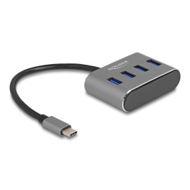 DELOCK USB hub 63223, 4x θυρών, 5Gbps, USB-C σύνδεση, γκρι