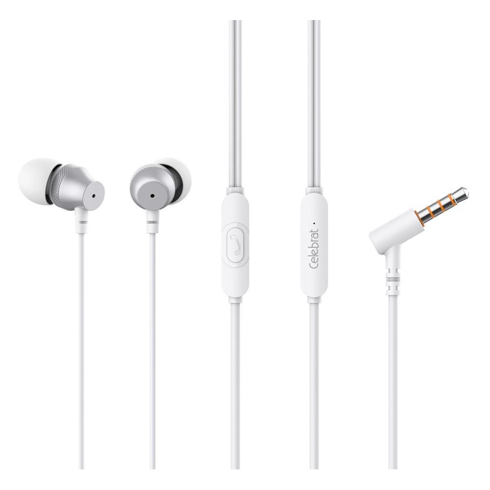 CELEBRAT earphones με μικρόφωνο D11, 3.5mm σύνδεση, Φ10mm, 1.2m, λευκά