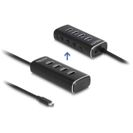 DELOCK USB hub 64233 με διακόπτες, 4 θυρών, 10Gbps, USB-C σύνδεση, μαύρο