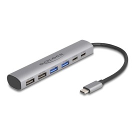 DELOCK USB hub 64232, 6x θυρών, 10Gbps, USB-C σύνδεση, γκρι