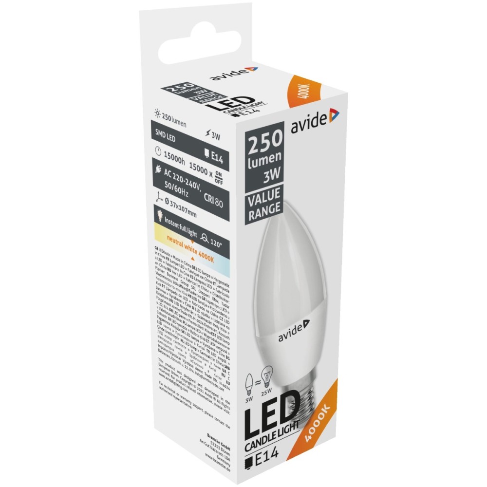 Avide LED Κερί 3W E14 Λευκό 4000K Value