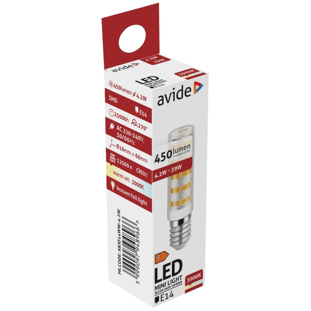 Avide LED 4.2W JD E14 220° Θερμό 3000K