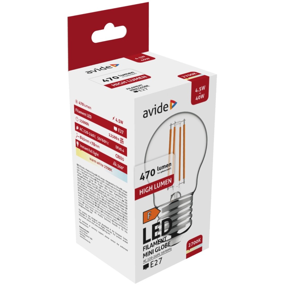 Avide LED Filament Mini Globe 4.5W E27 WW 2700K