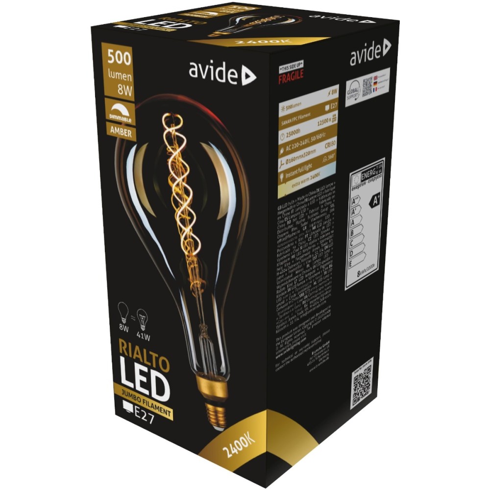 Avide LED Jumbo Rialto 8W E27 2400K Ντιμαριζόμενο 160x320mm