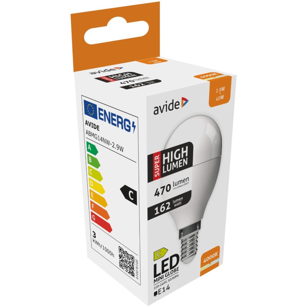 Avide LED Σφαιρική G45 2.9W E14 Λευκό 4000K Super Υψηλής Φωτεινότητας