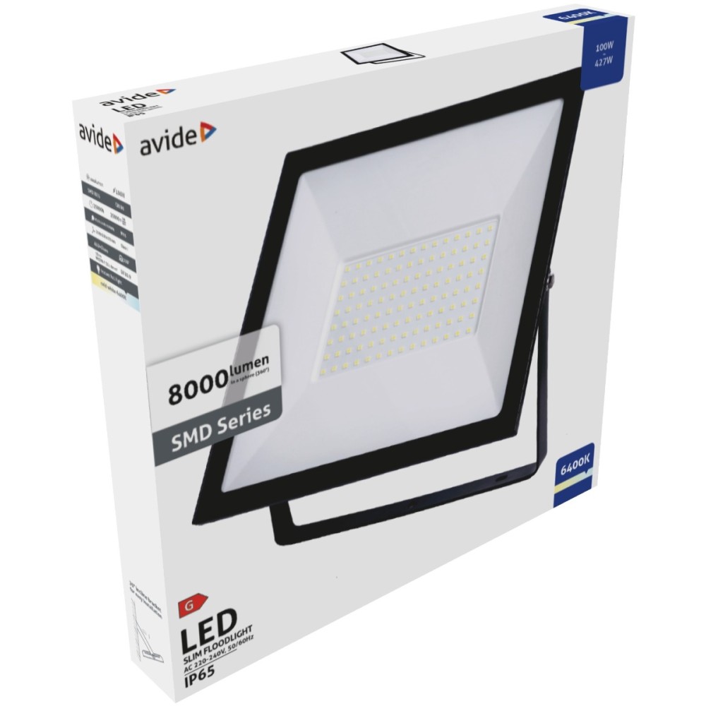 Avide LED Προβολέας Slim SMD 100W Ψυχρό 6400K Value