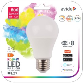 Avide LED Smart Κοινή A60 9.4W RGB+W WIFI + BLE APP Control