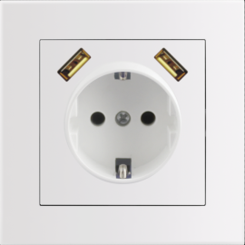 Entac Arnold Recessed wall socket earthed + 2 USB 2.1A (total) White